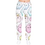 Cute Doodle Cartoon Seamless Pattern Women Velvet Drawstring Pants