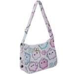 Cute Doodle Cartoon Seamless Pattern Zip Up Shoulder Bag