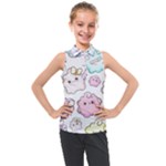Cute Doodle Cartoon Seamless Pattern Kids  Sleeveless Polo T-Shirt