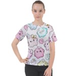 Cute Doodle Cartoon Seamless Pattern Women s Sport Raglan T-Shirt