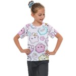Cute Doodle Cartoon Seamless Pattern Kids  Mesh Piece T-Shirt