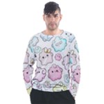Cute Doodle Cartoon Seamless Pattern Men s Long Sleeve Raglan T-Shirt