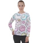 Cute Doodle Cartoon Seamless Pattern Women s Long Sleeve Raglan T-Shirt