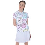 Cute Doodle Cartoon Seamless Pattern Women s Polo T-Shirt