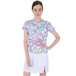 Cute Doodle Cartoon Seamless Pattern Women s Sports Top