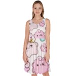 Cute Doodle Cartoon Seamless Pattern Knee Length Skater Dress With Pockets