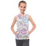 Cute Doodle Cartoon Seamless Pattern Kids  Sleeveless Hoodie