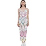 Cute Doodle Cartoon Seamless Pattern V-Neck Camisole Jumpsuit