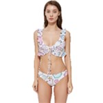 Cute Doodle Cartoon Seamless Pattern Low Cut Ruffle Edge Bikini Set