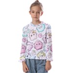 Cute Doodle Cartoon Seamless Pattern Kids  Frill Detail T-Shirt