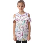 Cute Doodle Cartoon Seamless Pattern Fold Over Open Sleeve Top