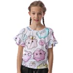Cute Doodle Cartoon Seamless Pattern Kids  Cut Out Flutter Sleeves