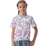 Cute Doodle Cartoon Seamless Pattern Kids  Cuff Sleeve Scrunch Bottom T-Shirt