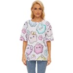 Cute Doodle Cartoon Seamless Pattern Oversized Basic T-Shirt