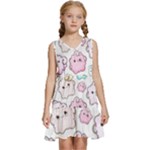 Cute Doodle Cartoon Seamless Pattern Kids  Sleeveless Tiered Mini Dress