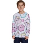 Cute Doodle Cartoon Seamless Pattern Kids  Crewneck Sweatshirt