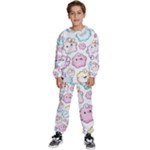 Cute Doodle Cartoon Seamless Pattern Kids  Sweatshirt set