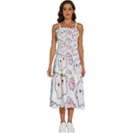 Cute Doodle Cartoon Seamless Pattern Sleeveless Shoulder Straps Boho Dress