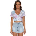 Cute Doodle Cartoon Seamless Pattern V-Neck Crop Top