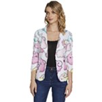 Cute Doodle Cartoon Seamless Pattern Women s One-Button 3/4 Sleeve Short Jacket