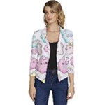 Cute Doodle Cartoon Seamless Pattern Women s Casual 3/4 Sleeve Spring Jacket