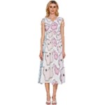 Cute Doodle Cartoon Seamless Pattern V-Neck Drawstring Shoulder Sleeveless Maxi Dress