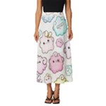 Cute Doodle Cartoon Seamless Pattern Classic Midi Chiffon Skirt