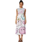 Cute Doodle Cartoon Seamless Pattern Sleeveless Round Neck Midi Dress