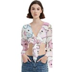 Cute Doodle Cartoon Seamless Pattern Trumpet Sleeve Cropped Top