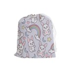 Seamless Pattern With Cute Rabbit Character Drawstring Pouch (Large)