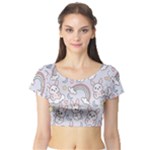 Seamless Pattern With Cute Rabbit Character Short Sleeve Crop Top