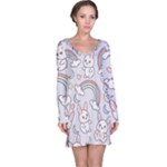 Seamless Pattern With Cute Rabbit Character Long Sleeve Nightdress