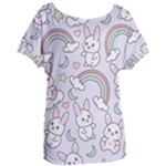 Seamless Pattern With Cute Rabbit Character Women s Oversized T-Shirt