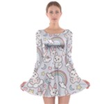 Seamless Pattern With Cute Rabbit Character Long Sleeve Skater Dress