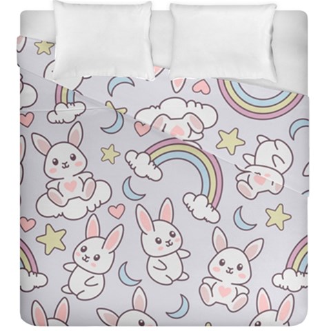 Seamless Pattern With Cute Rabbit Character Duvet Cover Double Side (King Size) from ArtsNow.com