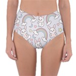 Seamless Pattern With Cute Rabbit Character Reversible High-Waist Bikini Bottoms