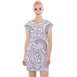 Seamless Pattern With Cute Rabbit Character Cap Sleeve Bodycon Dress