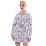 Seamless Pattern With Cute Rabbit Character Women s Long Sleeve Casual Dress