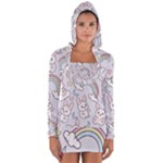 Seamless Pattern With Cute Rabbit Character Long Sleeve Hooded T-shirt