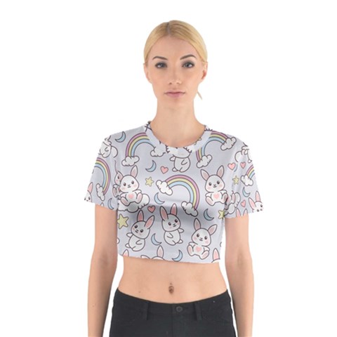 Seamless Pattern With Cute Rabbit Character Cotton Crop Top from ArtsNow.com