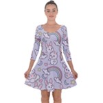 Seamless Pattern With Cute Rabbit Character Quarter Sleeve Skater Dress