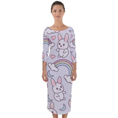 Quarter Sleeve Midi Bodycon Dress 