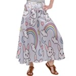Seamless Pattern With Cute Rabbit Character Women s Satin Palazzo Pants