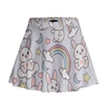 Seamless Pattern With Cute Rabbit Character Mini Flare Skirt