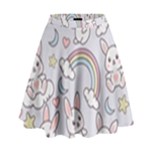 Seamless Pattern With Cute Rabbit Character High Waist Skirt