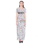 Seamless Pattern With Cute Rabbit Character Short Sleeve Maxi Dress