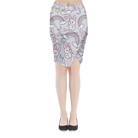 Seamless Pattern With Cute Rabbit Character Midi Wrap Pencil Skirt from ArtsNow.com