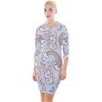 Seamless Pattern With Cute Rabbit Character Quarter Sleeve Hood Bodycon Dress