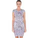 Seamless Pattern With Cute Rabbit Character Capsleeve Drawstring Dress 