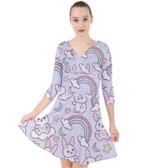 Quarter Sleeve Front Wrap Dress 